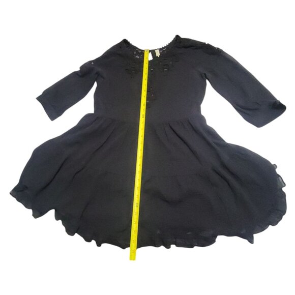 Free People Black Boho Tunic Mini Dress S Cotton Gauze Lace Goth Witchy Coquette - Picture 4 of 16